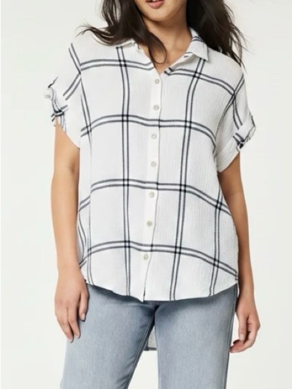 Jane + Delancey Blue & White Plaid Button Down Top